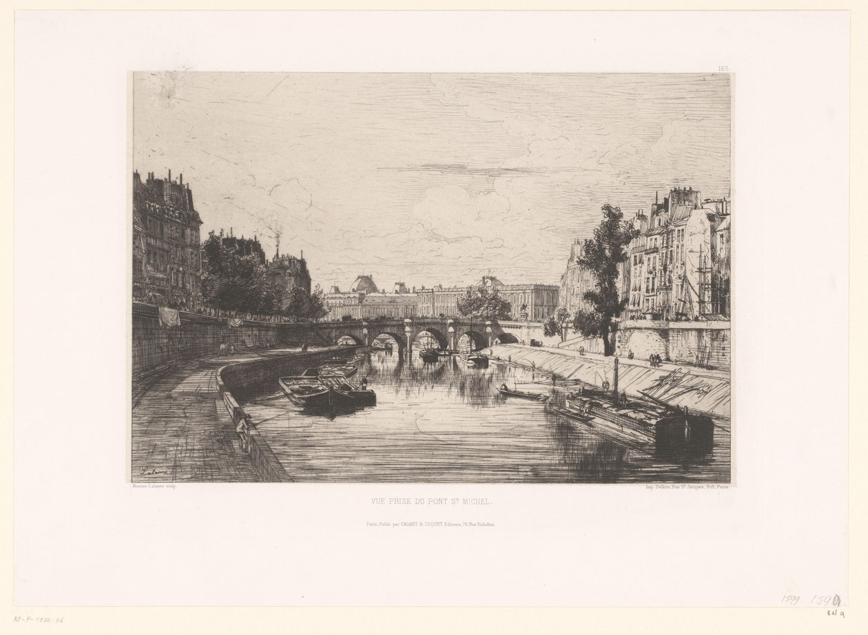 Udsigt over Pont Saint-Michel i Paris Vue prize du pont St. Michel (titel på objekt) af Maxime François Antoine Lalanne