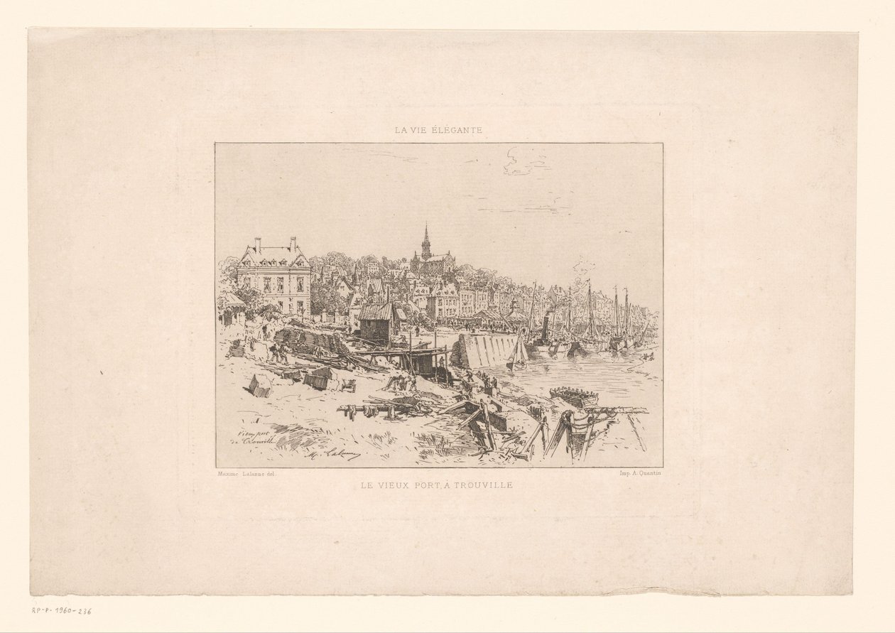 Udsigt over tilflugtsstedet af Trouville Den gamle havn i Trouville (titel på objekt) The Elegant Life (serietitel på objekt) af Maxime François Antoine Lalanne