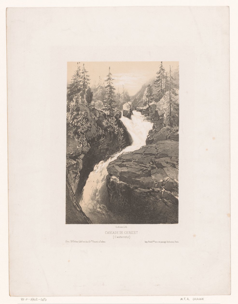 Udsigt over vandet i Cerisey nær Cauterets Cascade de Cerizet (Cauteretz) (titel på objekt) af Maxime François Antoine Lalanne