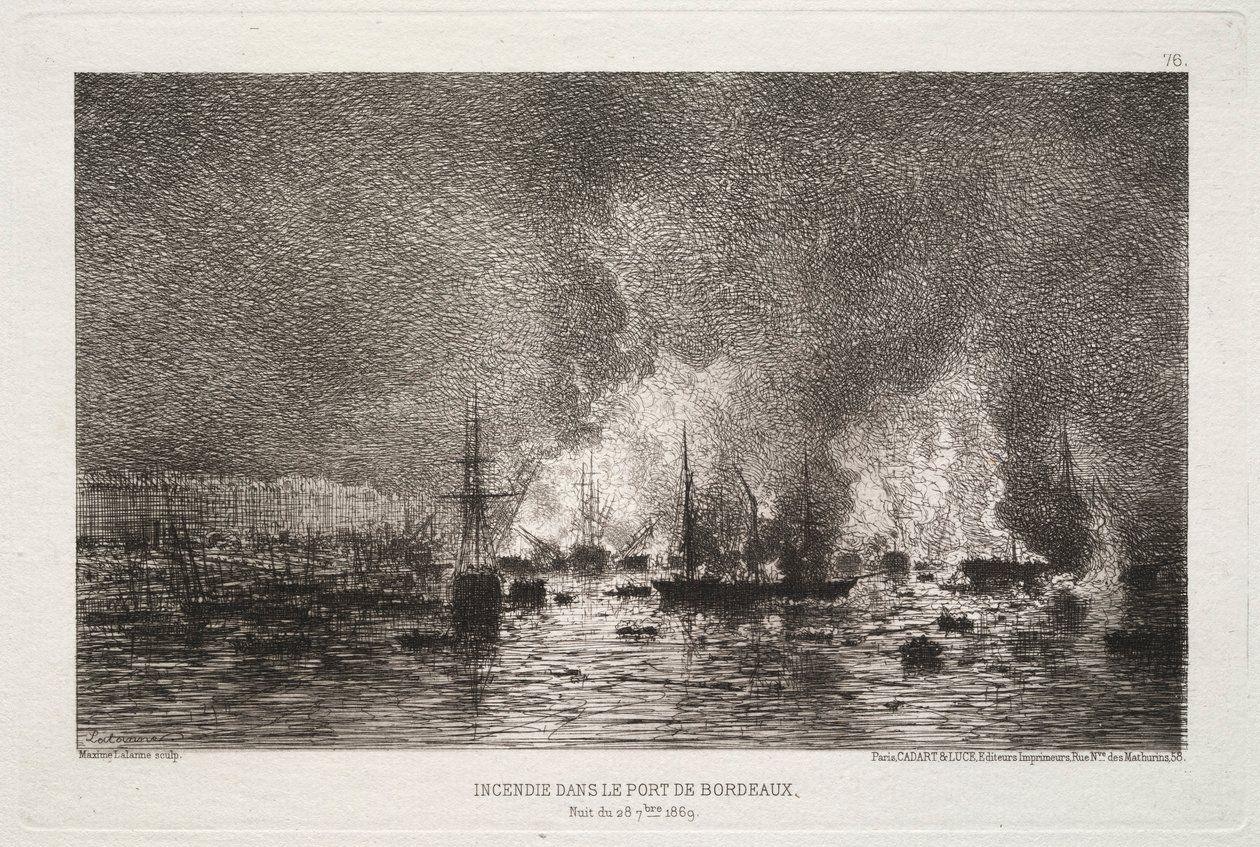 Brand i havnen i Bordeaux, 1869. af Maxime Lalanne