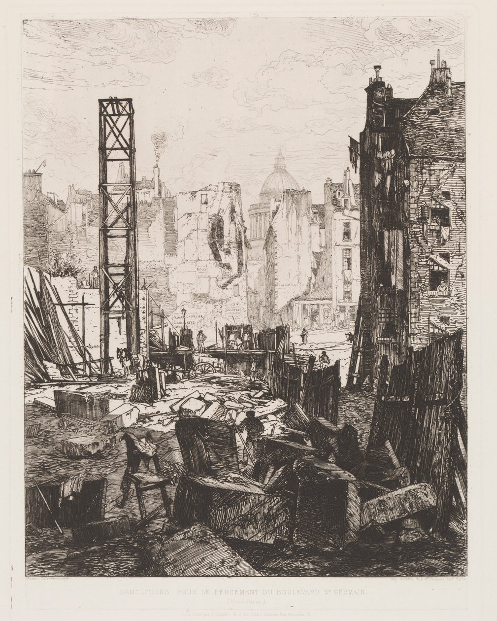 Nedrivning til åbningen af Boulevard St. Germain, 1862. af Maxime Lalanne