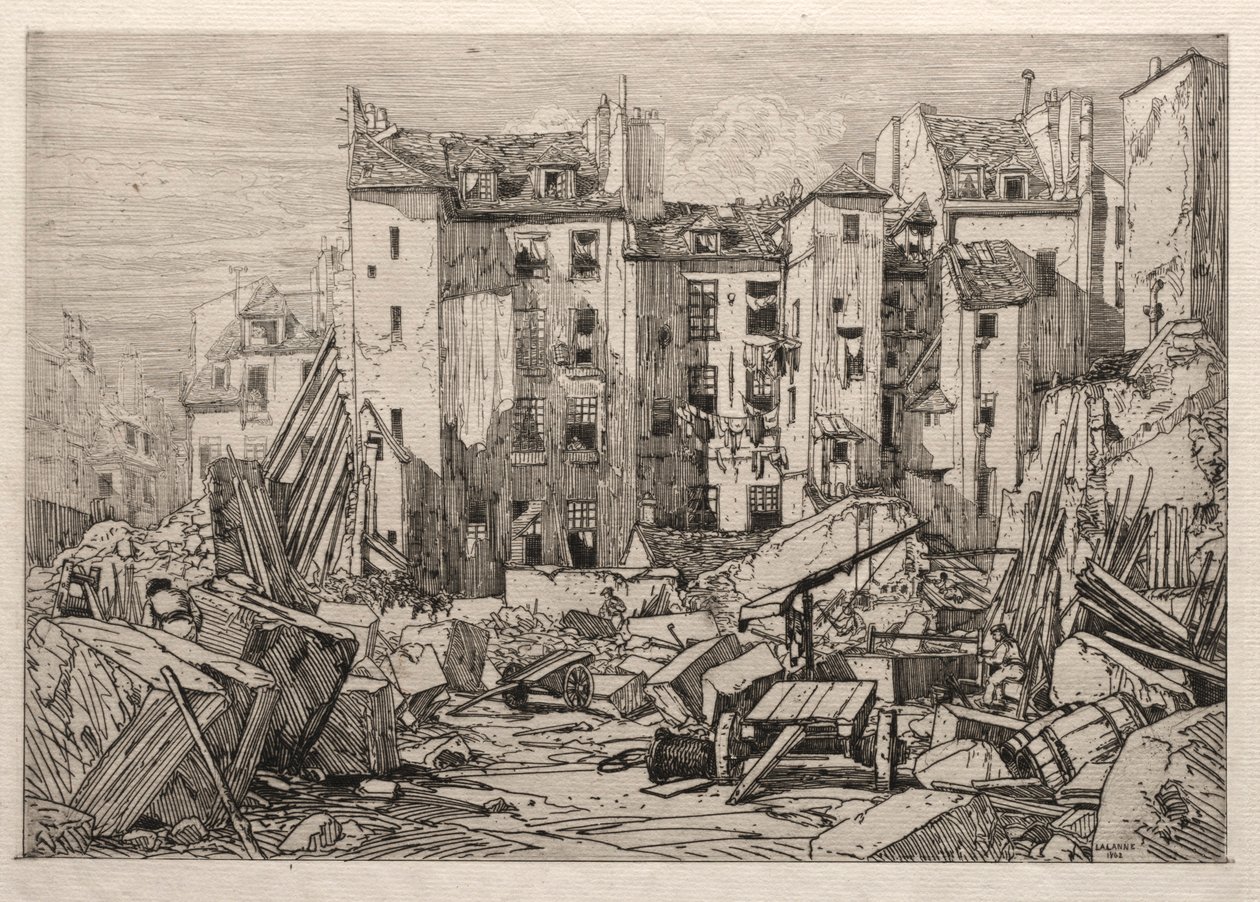 Nedrivning af gamle huse i Paris, 1862. af Maxime Lalanne