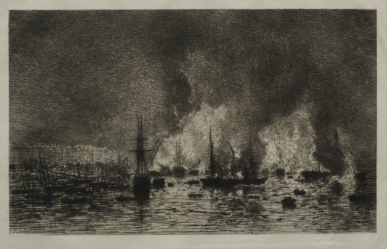 Brand i havnen i Bordeaux af Maxime Lalanne