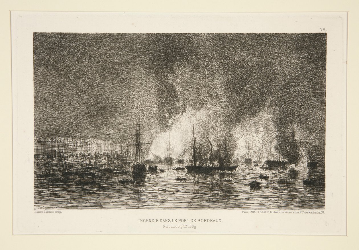Brand i havnen i Bordeaux (brand i havnen i Bordeaux) af Maxime Lalanne