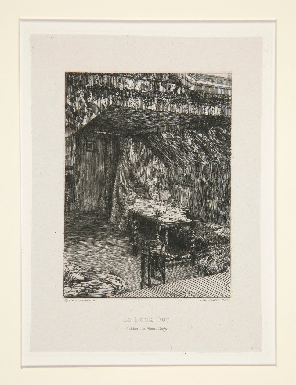 Le look out, cabinet de Victor Hugo (Udsigten, Victor Hugos kontor), pl. 9 fra suiten Chez Victor Hugo (Victor Hugo af Maxime Lalanne