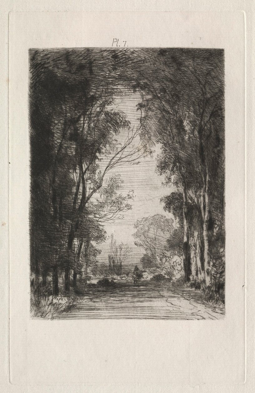 Rejsende på en vej i en skov, 1866. af Maxime Lalanne