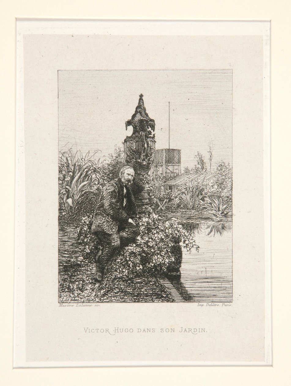 Victor Hugo dans son jardin (Victor Hugo i sin have), pl. 12 fra suiten Chez Victor Hugo (Victor Hugo af Maxime Lalanne