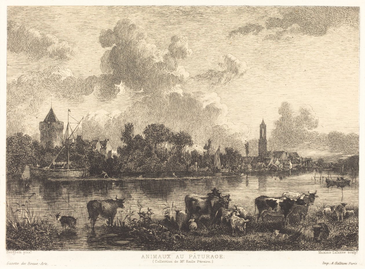 Dyr på Græs af Maxime Lalanne after Nicolaes Pietersz Berchem