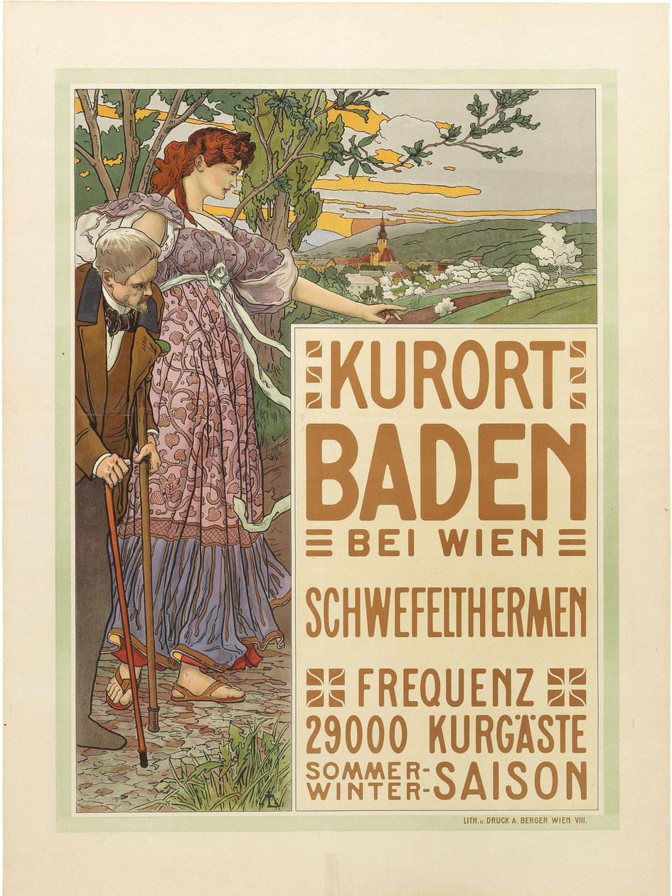 Kurbyen Baden nær Wien, ca. 1910. af Maximilian Liebenwein