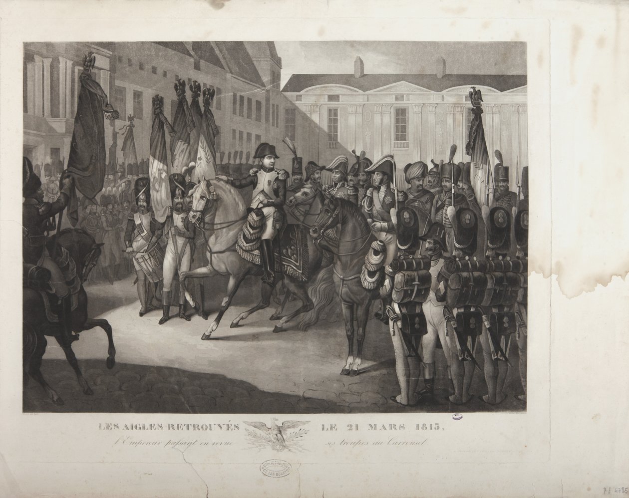 Kejseren gennemgår sine tropper ved karrusellen, 21. marts 1815, indgraveret af Moreau af Maximilien Pierre Kepfer