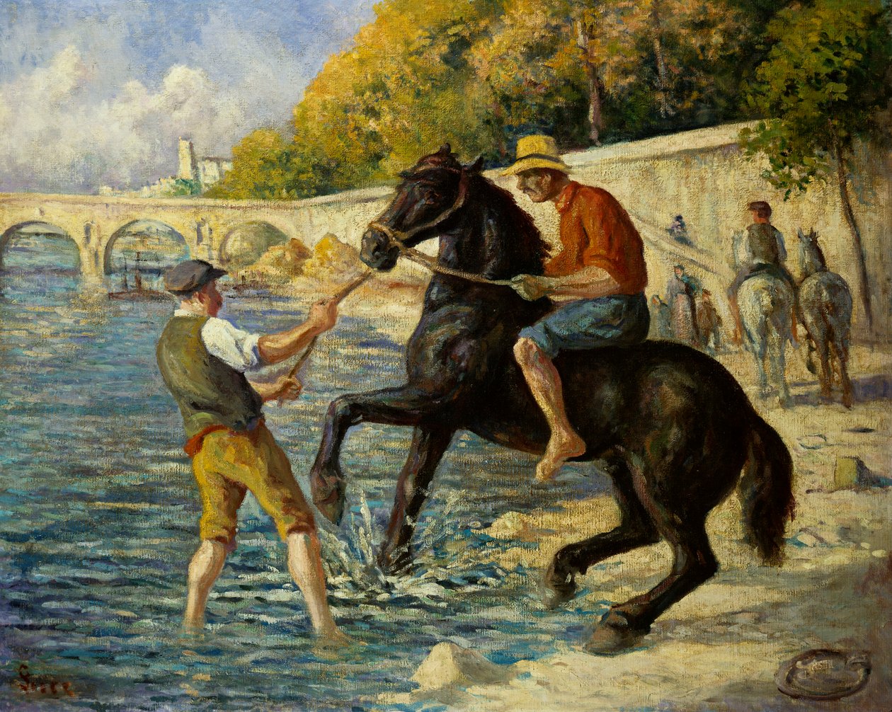 Badende heste i Seinen, 1910 af Maximilien Luce
