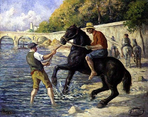 Bathing the Horses, ca. 1910 (olie på lærred) af Maximilien Luce