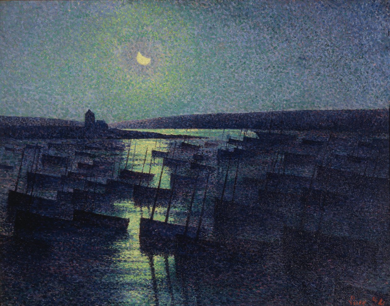 Camaret, måneskin og fiskerbåde af Maximilien Luce