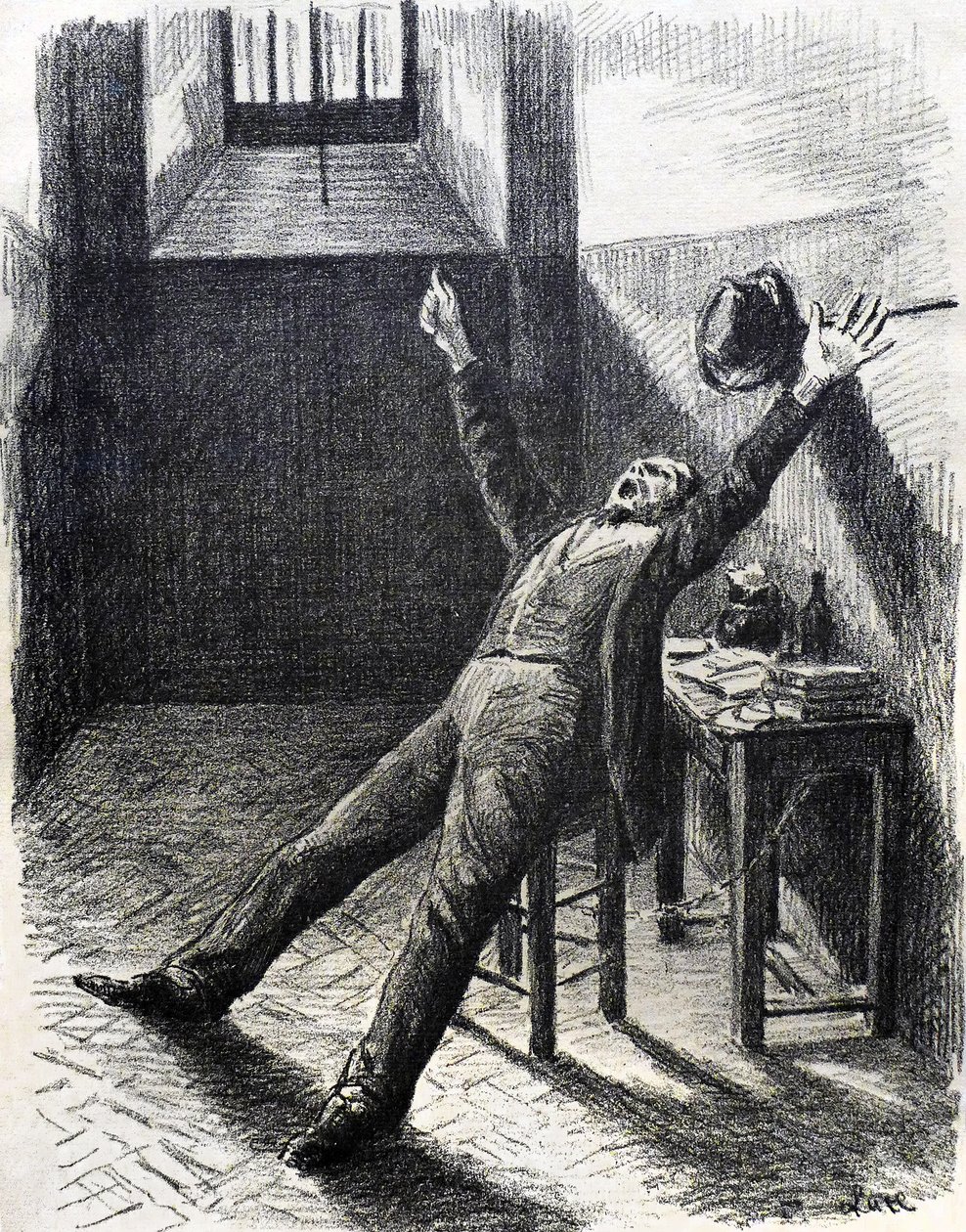 Felix Feneon (1861-1944), kunstkritiker og samler, i fængsel (i cellen) - litografi (1894) af Maximilien Luce (1858-1941) fra bogen af Julles Valles Mazas af Maximilien Luce