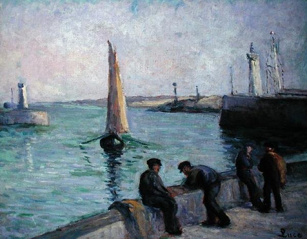 Fishermen in a Port, ca. 1920 (olie på lærred) af Maximilien Luce