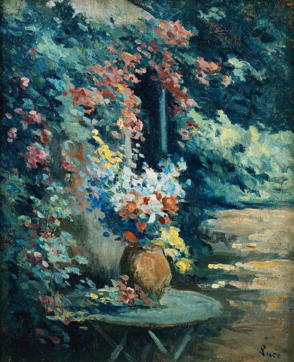 Blomster i et Landskab; Buket blomster i et landskab, af Maximilien Luce