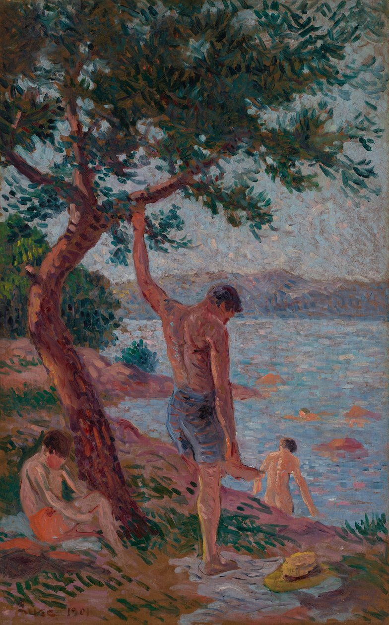 Saint-Tropez, badende under fyrreskoven af Maximilien Luce