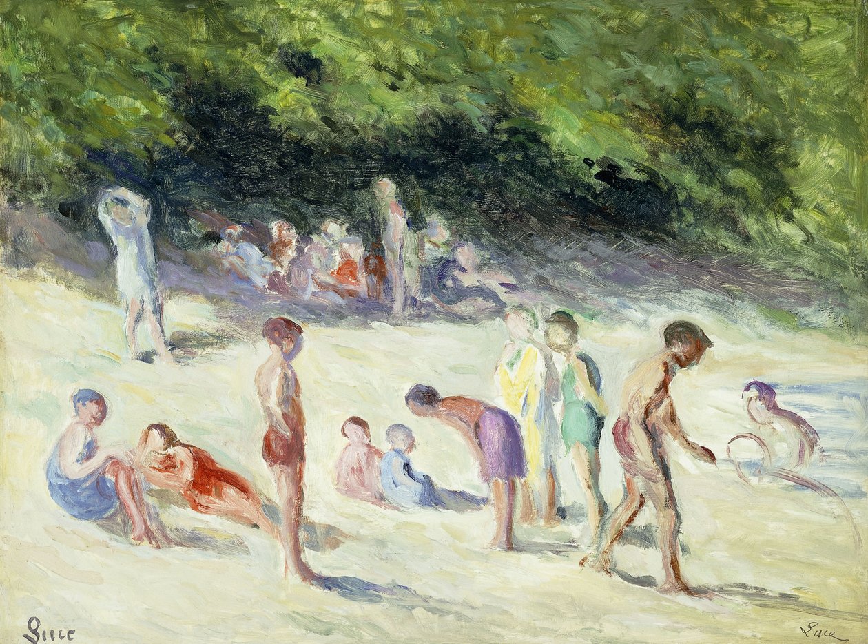 Baderne i Mericourt; La Baignade a Mericourt, 1935 af Maximilien Luce