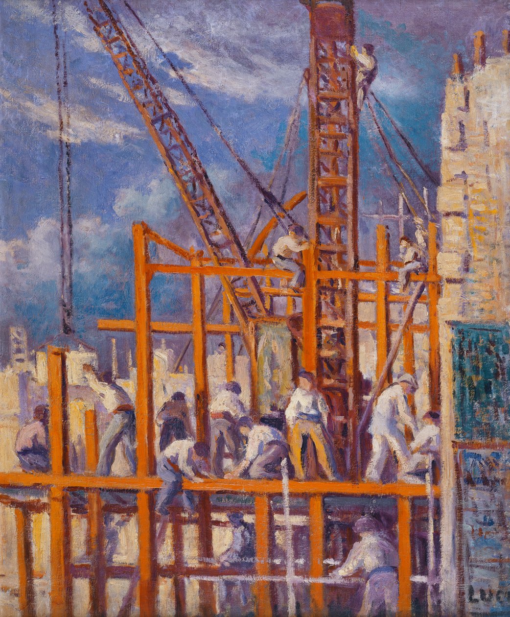 Byggepladserne i Paris, Boulevard de la Madeleine; Paris skibsværfter, Boulevard de la Madeleine, af Maximilien Luce