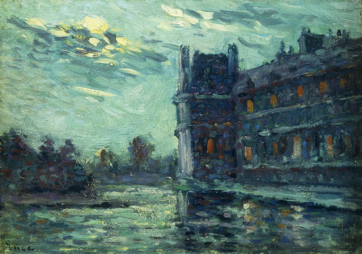 Oversvømmelserne i 1910, The Pavillon de Flore, ved Louvre, Paris; Oversvømmelserne i 1910, Le Pavillon de Flore, 1910 af Maximilien Luce