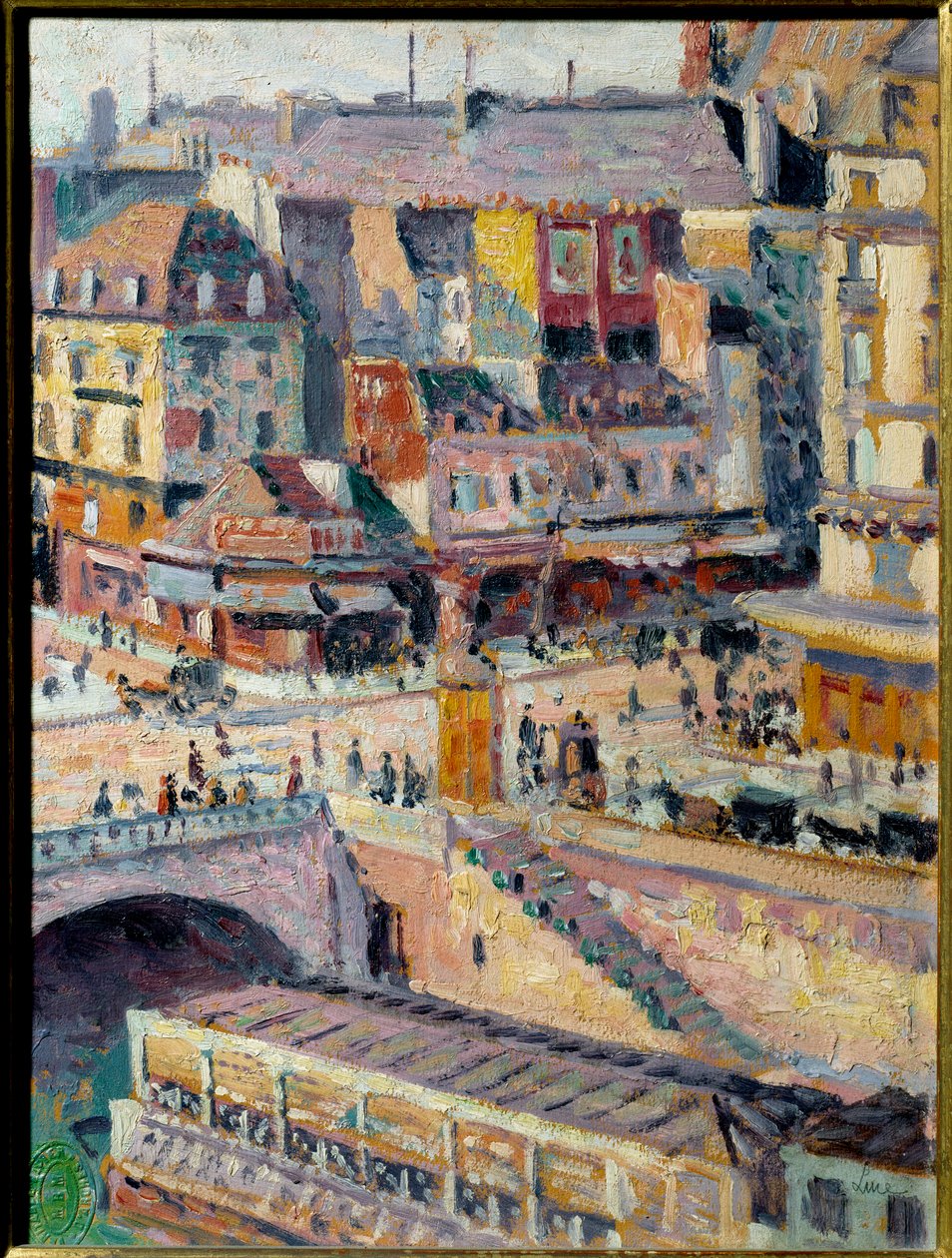 Saint Michel-broen og guldsmedens kaj. Olie på papir maroufle på isorel. Maleri af Maximilian Luce (1858-1941) af Maximilien Luce