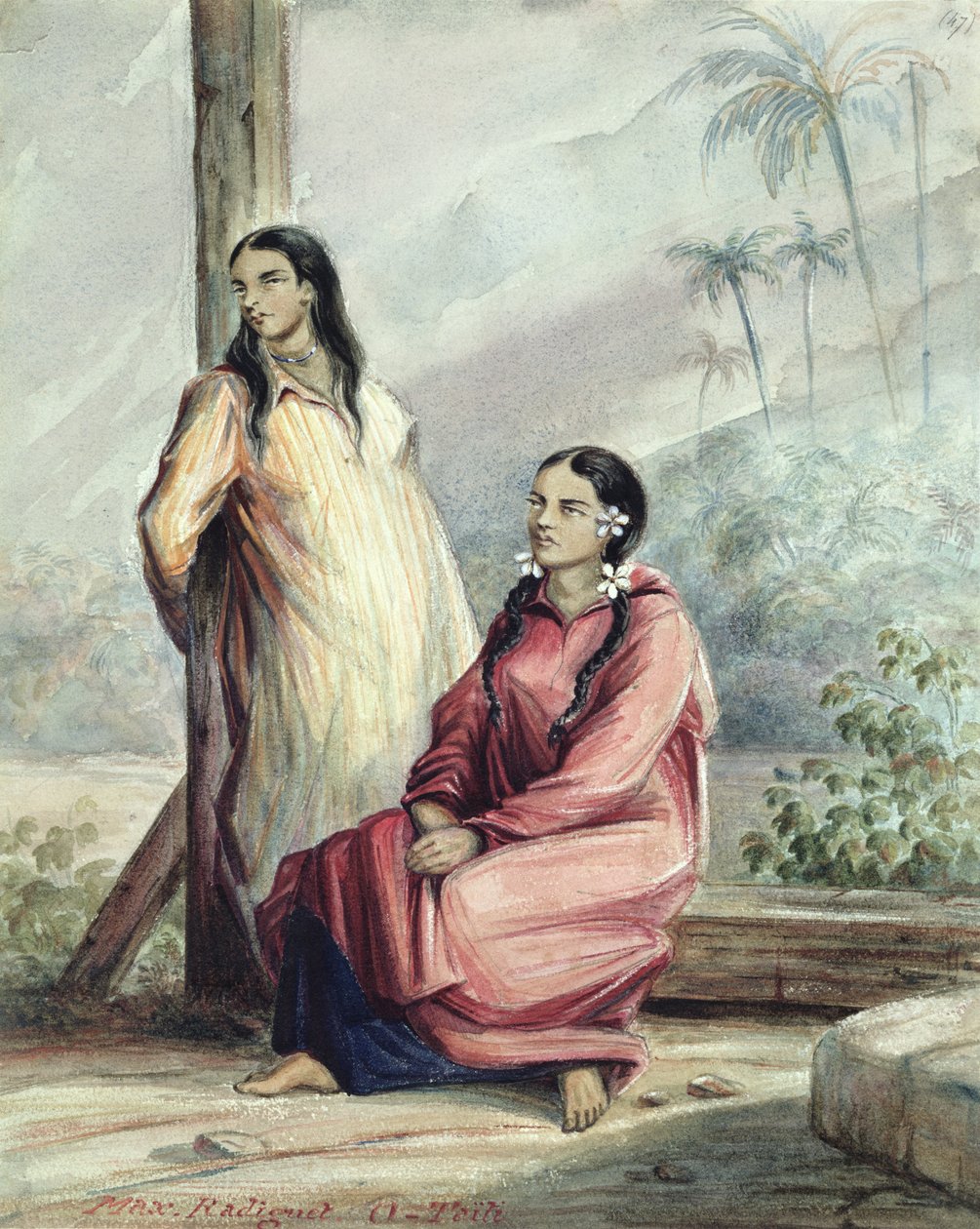 To tahitianske kvinder, ca.1841-48 af Maximilien Radiguet