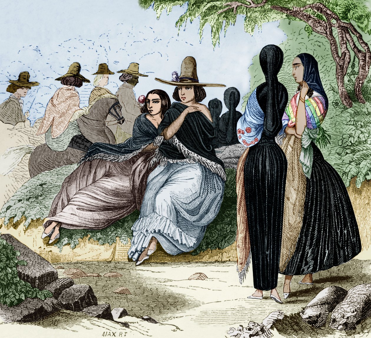 Kvinder fra Lima i Peru, gravering fra radiguets rejse i Lima i 1840