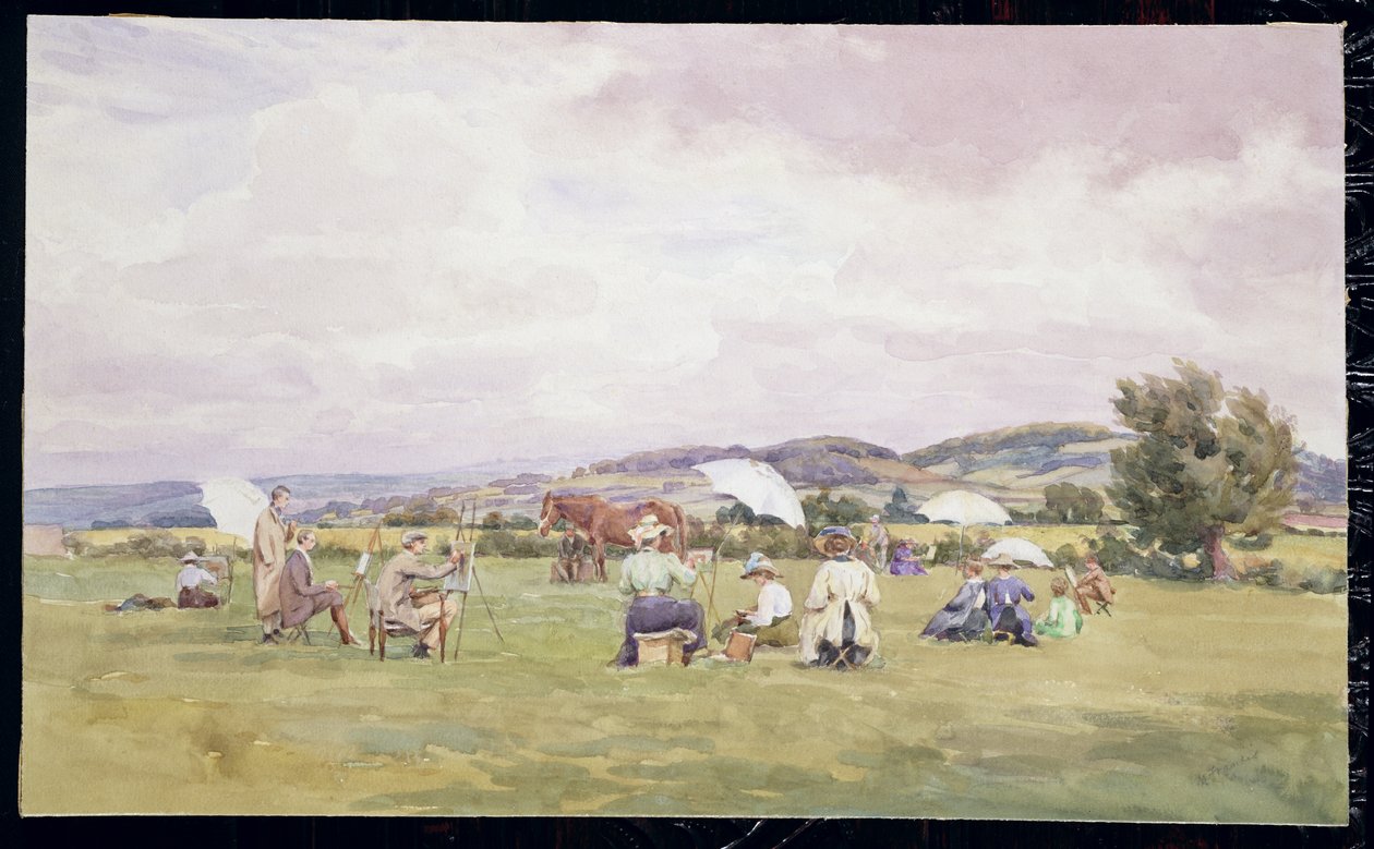 A Sketching Party on the Cotswolds, ca. 1910 (akvarel på papir) af May Francis