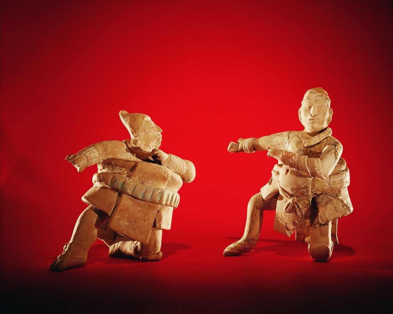 Figurer af ceremonielle boldspillere, fra øen Jaina, ca. 600 (lertøj) af Mayan