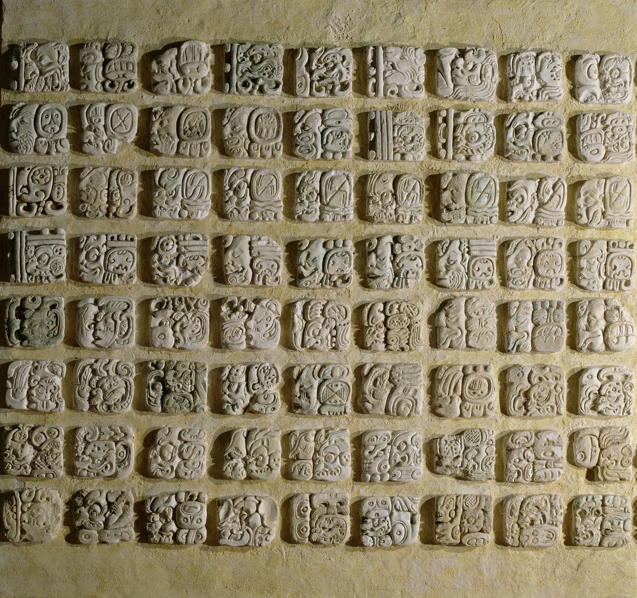 Panel af glyffer, fra tempel XVIII, Palenque, Chiapas, Mexico, sen klassisk periode (stuk) af Mayan