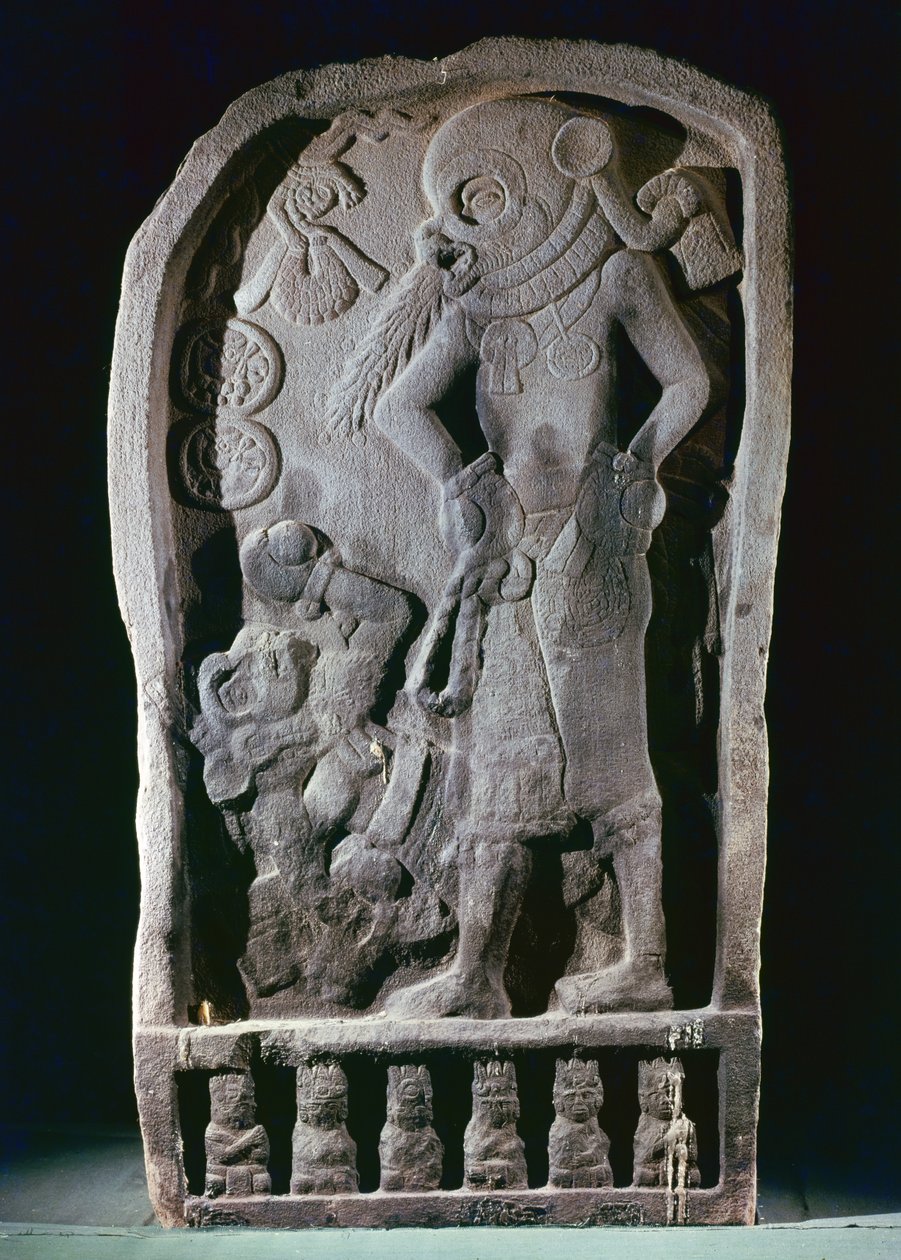 Stela forestiller en bold spiller, fra Guatemala, Classic Periode, 600-950 af Mayan