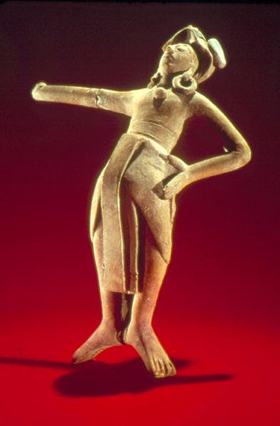 Figur af en hellig boldspiller, fra Isle of Jaina, ca. 600-900 (lertøj) af Mayan