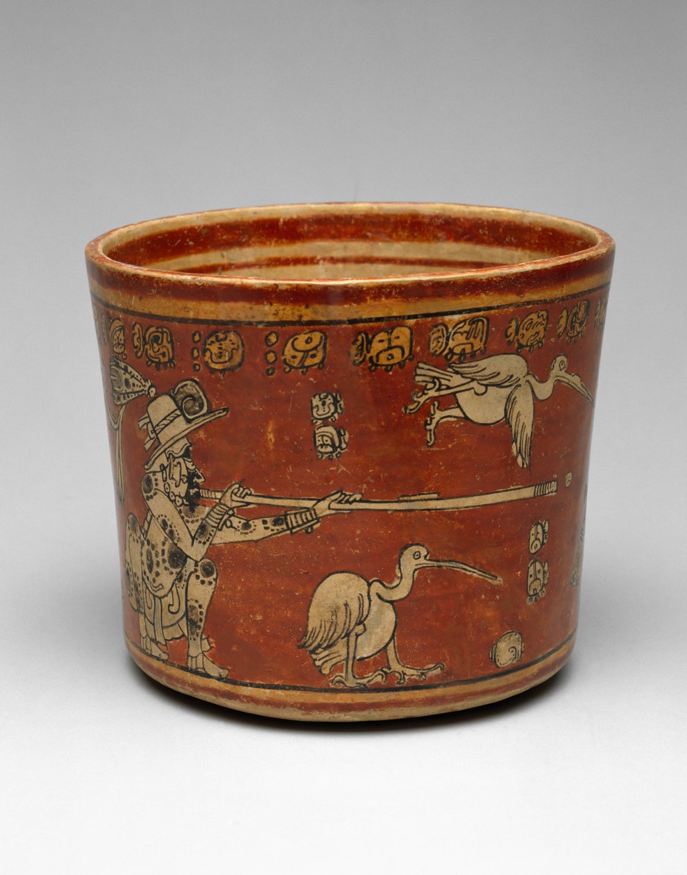 Vase med to Bwo kanoner og vandfugle, Late Classic, 550-800 (lertøj med polykrom slip-on maleri) af Mayan Mayan