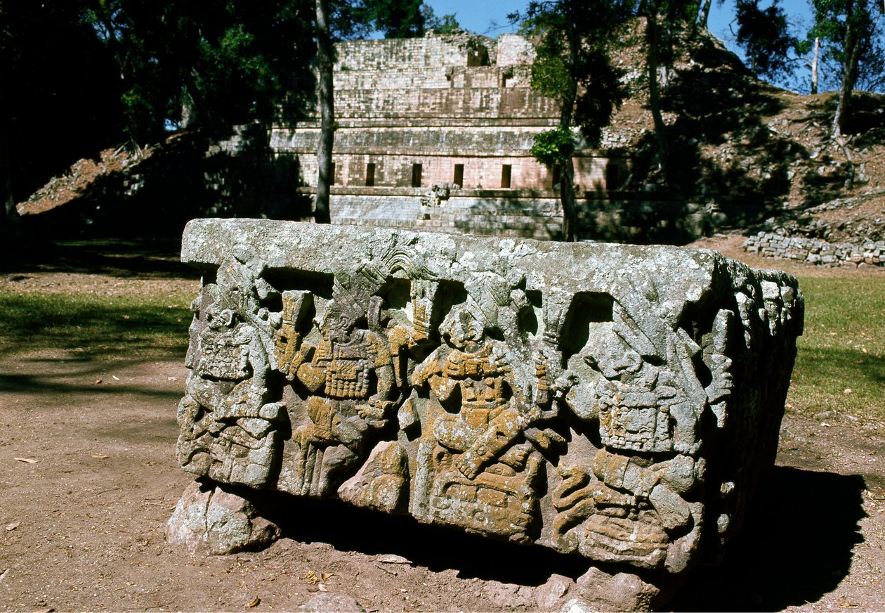 Alter Q med kroning af kongen af den opgående sol, 776 e.Kr af Mayan