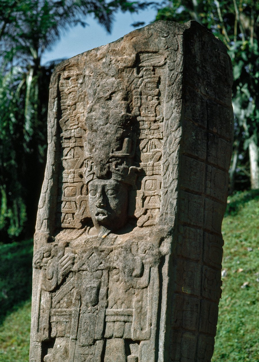 Detalje af en stele af den store plads af Mayan