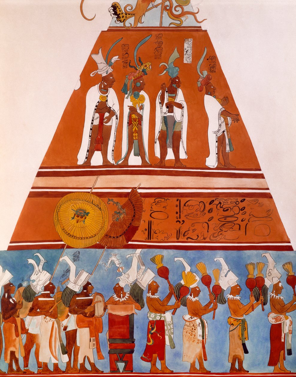 Fresker i Bonampak, Chiapas (Mexico). Detalje, der viser en scene af procession. Maya-civilisation, 9. århundrede. af Mayan