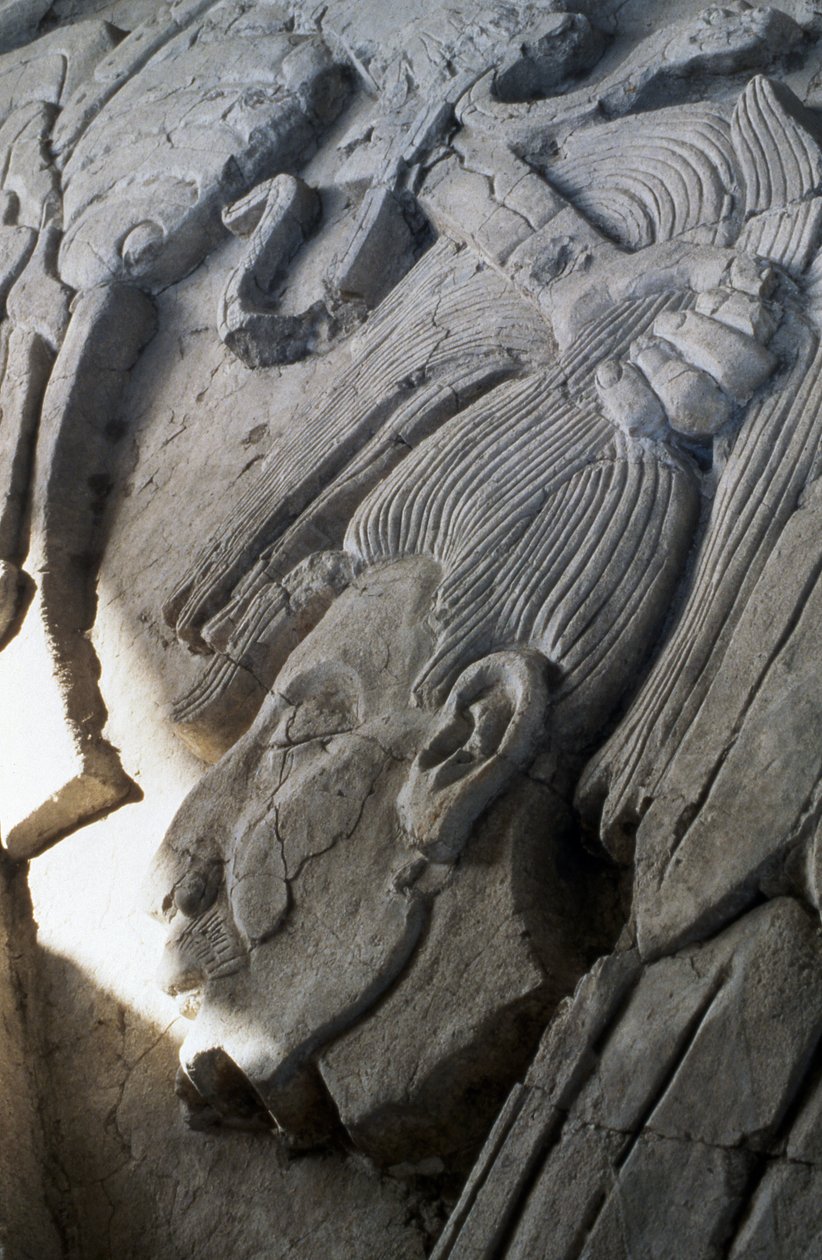 Relief på en pyramide, sen klassisk periode (600-900 e.Kr.) (stuk) af Mayan