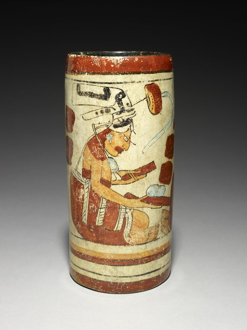 Vase med præsentationsscene, 600-900 e.Kr. (lertøj med slip) af Mayan