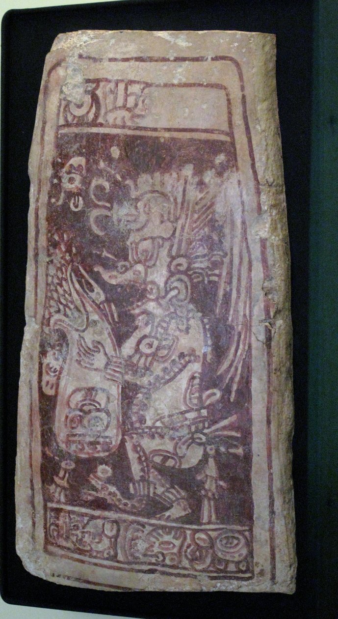 Hvælvingsomslag med maleri af guden K"Awiil og hieroglyftekst, Chenes-området, Yucatan, sen klassisk periode, 600-900 e.Kr. af Mayan