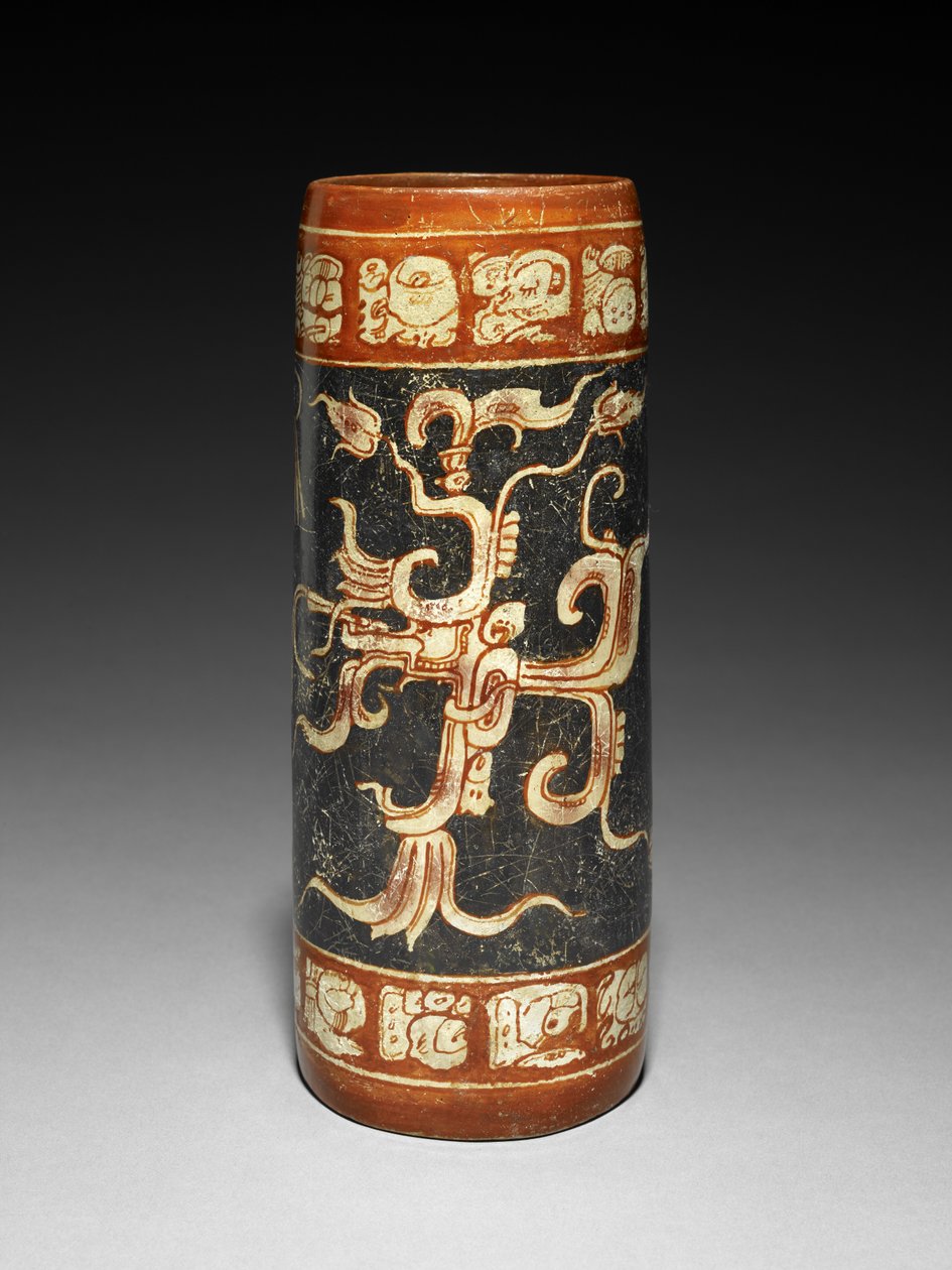 Fartøj med animeret figenplante, 600-900 AD (lertøj med slip) af Mayan