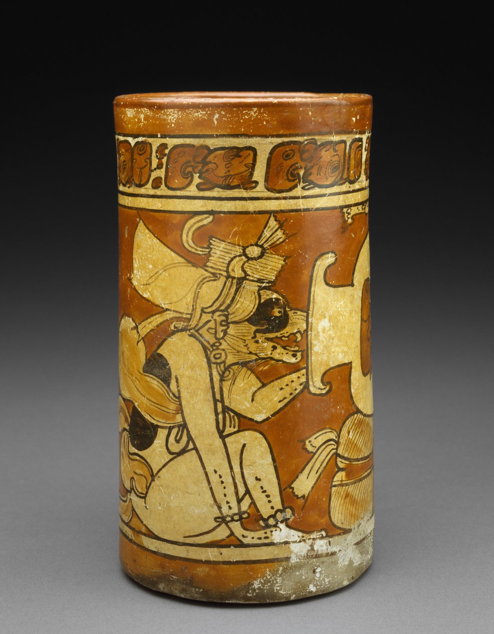 Fartøj med abe- og hundeguder, 600-900 e.Kr. (lertøj med slip) af Mayan