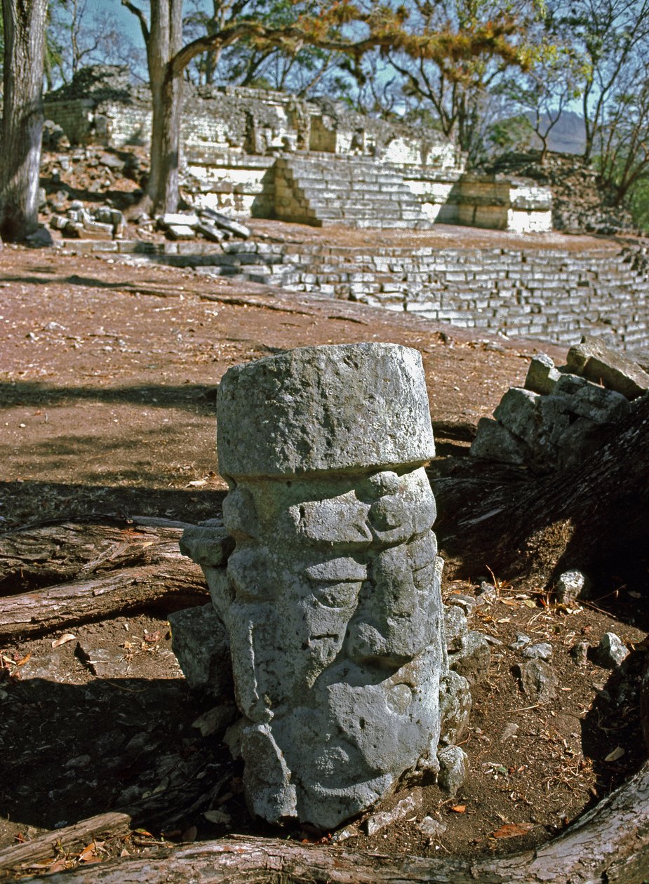 Udsigt over den østlige hof og tempel 22, klassisk periode 7.-8. århundrede af Mayan