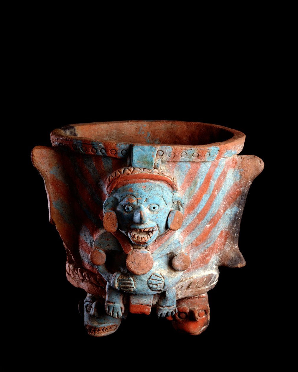 Præcolombiansk kunst, Maya-civilisation, postklassisk periode: stativvase med lerrøgelse dekoreret med et hoved. Fra Nebaj, Quiche, Guatemala Sun. h. 25 x bredde 23,8 cm Guatemala, Museo Nazionale di Archeologia e Etnologia - Præcolumbiansk kunst, Maya Civ af Mayan Mayan