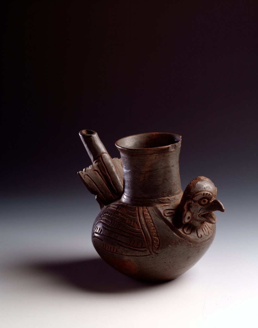 Præcolumbiansk kunst, Maya-civilisation, postklassisk periode: zoomorfisk krukke, der repræsenterer en fugl. Fra Asuncion Mita Jutiapa, Guatemala. Sol. h. 15,5 x diameter. 7,6 cm Guatemala, Nationalmuseet for arkæologi og etnologi - præcolumbiansk kunst, M af Mayan Mayan