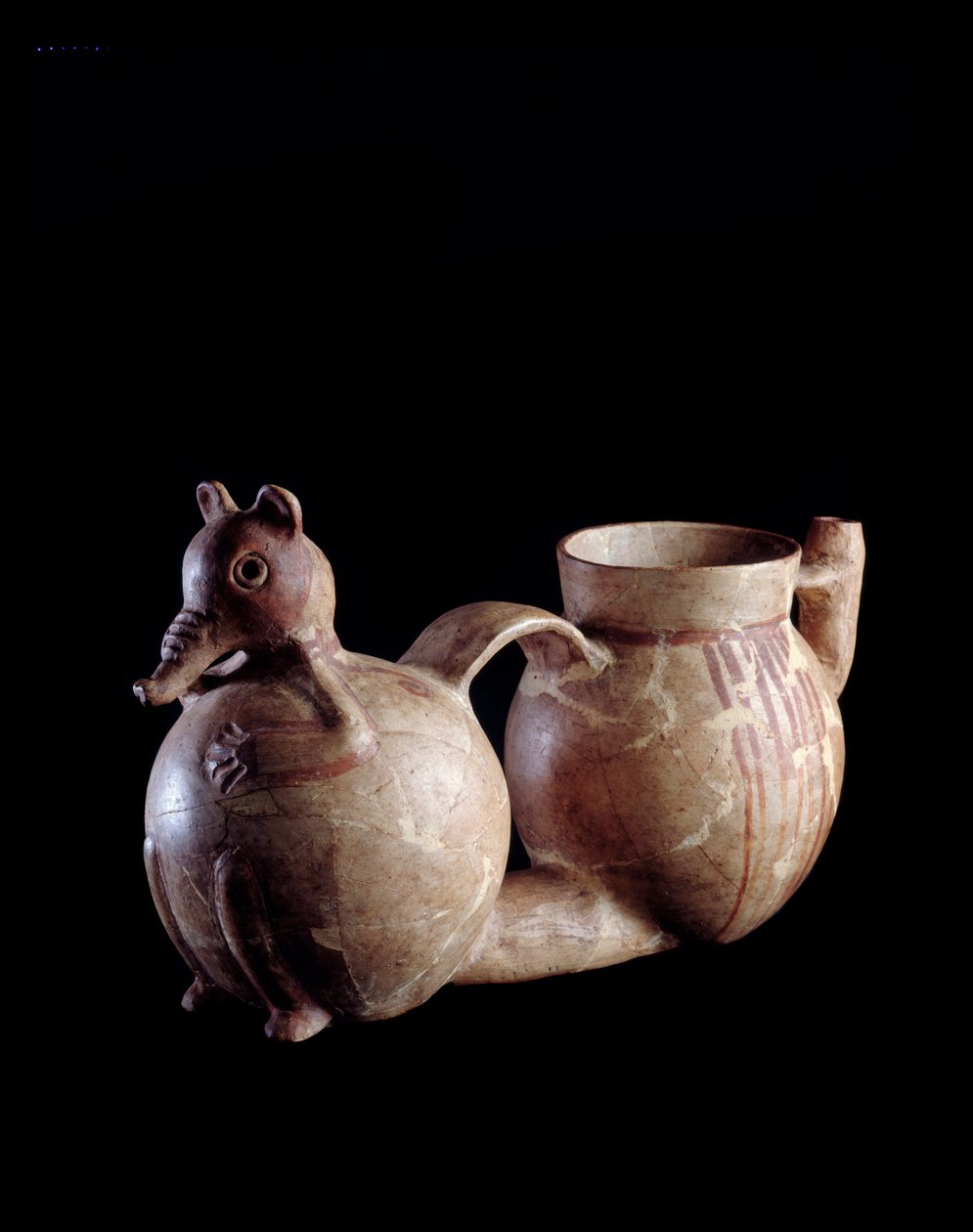 Præcolombiansk kunst, Maya-civilisation, præ-klassisk periode: dobbelt lervase er et element i form af coati og et andet enkelt. Fra Kaminaljuyu, Guatemala. Sol. h. 16 x bredde 30,5 cm Guatemala, Museo Nazionale di Archeologia e Etnologia - Pre-Columbi af Mayan Mayan