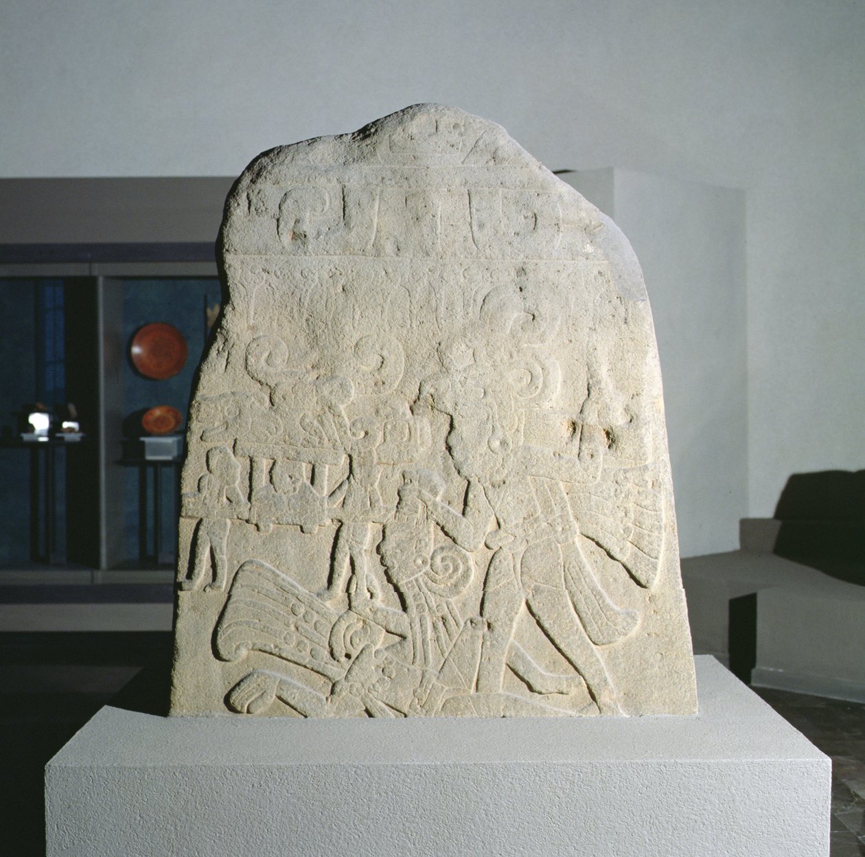 Stele 21 fra Izapa, Chiapas, Mexico, tidlig klassisk periode (300-600 e.Kr.) (sten) af Mayan Mayan