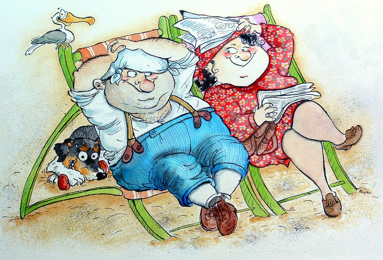 Ferie på stranden (pen & blæk og wc på papir) af Maylee Christie