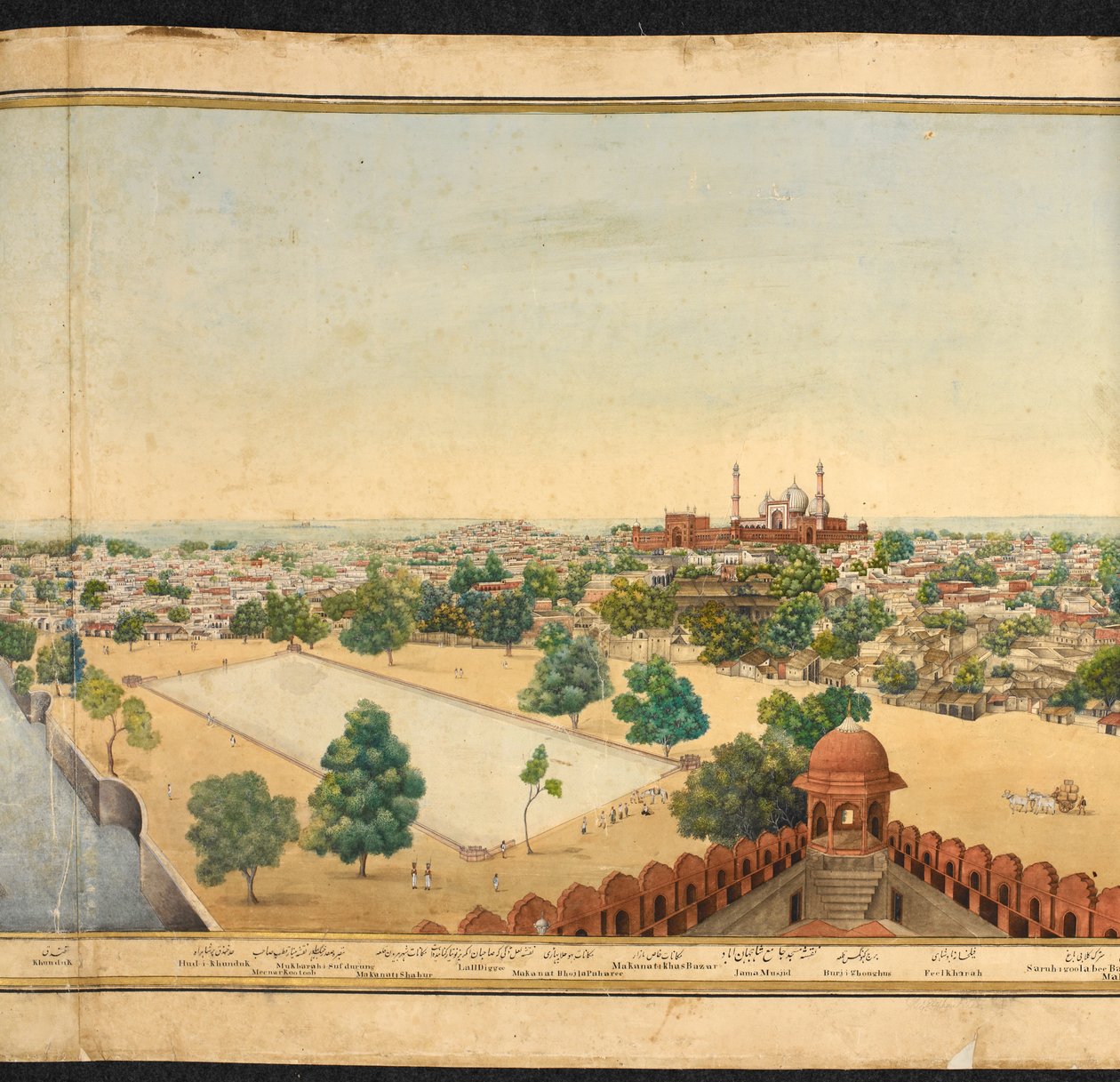 Udsnit af et panorama af Delhi, der viser Jama Masjid af Mazar or Mazhar Ali Khan