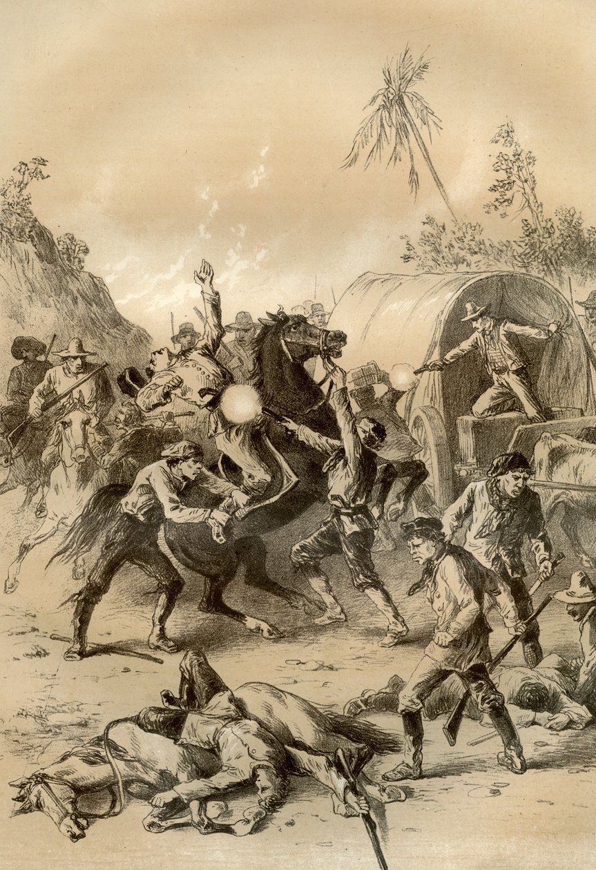 Guld-eskorte angrebet af bushrangers, Australien, 1879 af McFarlane and Erskine