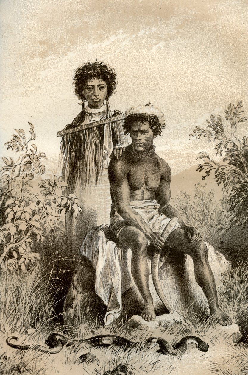 Maorier og tæppeslange, New Zealand, 1879 af McFarlane and Erskine
